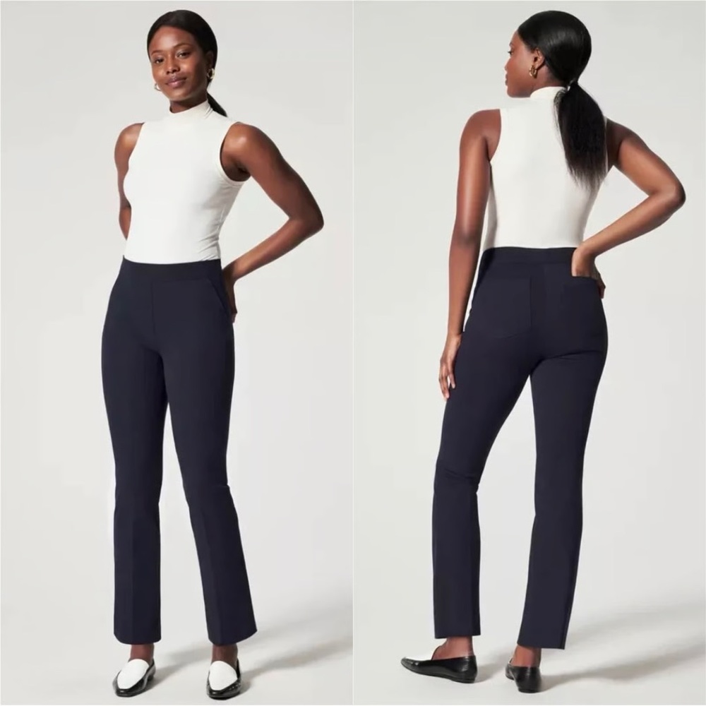SPANX on the go Kick Flare Pant, Navy, Pull On, Tailored, Polished Design